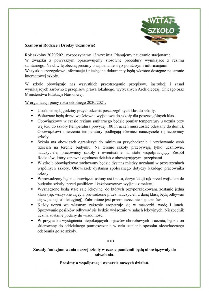 Witaj szkoło! – rok szkolny 2020/2021
