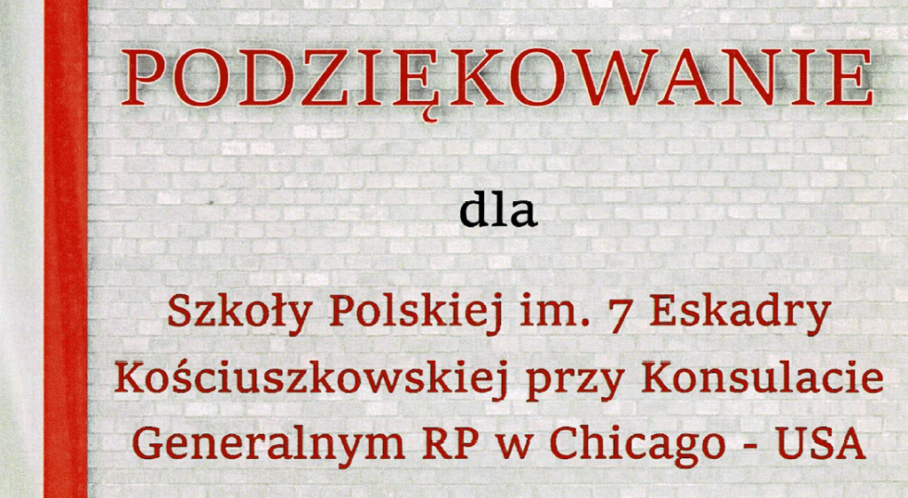 Podziękowania dla Szkoły Polskiej